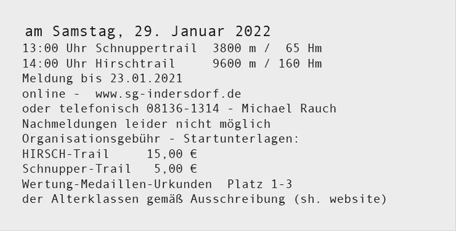 SG Indersdorf 2021 Hirschtrail Aktuelles 3